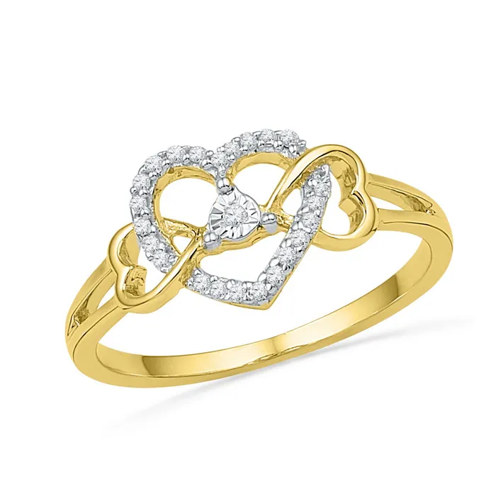 10kt Yellow Gold Womens Round Diamond Triple Heart Solitaire Ring 110 Cttw mayamila Rings 10kt Yellow Gold Womens Round Diamond Triple Heart Solitaire Ring 110 Cttw mayamila Rings