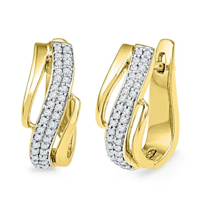 mayamila Earrings 10kt Yellow Gold Womens Round Diamond Diagonal Double Row Hoop Earrings 14 Cttw mayamila Earrings 10kt Yellow Gold Womens Round Diamond Diagonal Double Row Hoop Earrings 14 Cttw