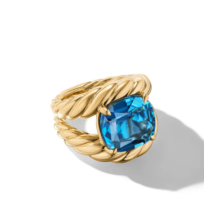 David Yurman Rings Marbella Ring in 18K Yellow Gold with Hampton Blue Topaz 20mm