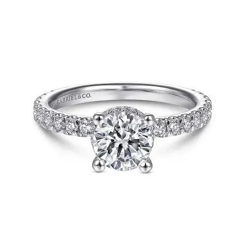 Rings GABRIEL CO Alina 14K White Gold Hidden Halo Round Diamond Engagement Ring Setting Only