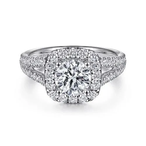 Rings GABRIEL CO James 14K White Gold Cushion Halo Round Diamond Engagement Ring