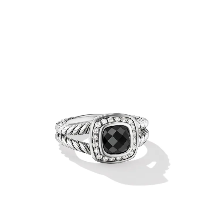 Rings Petite Albion Ring in Sterling Silver with Black Onyx and Diamonds 7mm David Yurman