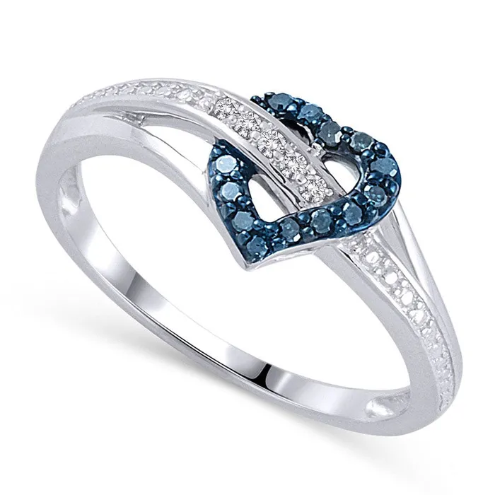 010 CT TW Enhanced Black and White Natural Diamond Heart Ring in Sterling Silver Goldia Rings 010 CT TW Enhanced Black and White Natural Diamond Heart Ring in Sterling Silver Goldia Rings