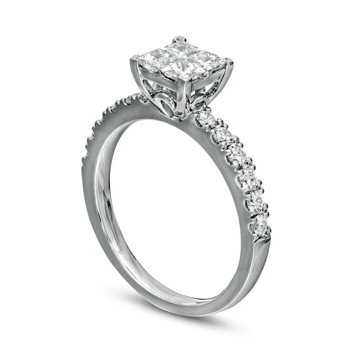 10 CT TW Quad PrincessCut Natural Diamond Engagement Ring in Solid 14K White Gold Goldia Rings 10 CT TW Quad PrincessCut Natural Diamond Engagement Ring in Solid 14K White Gold Goldia Rings