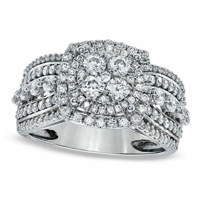 15 CT TW Natural Diamond Layered Framed Cluster Ring in Solid 10K White Gold Goldia Rings 15 CT TW Natural Diamond Layered Framed Cluster Ring in Solid 10K White Gold Goldia Rings