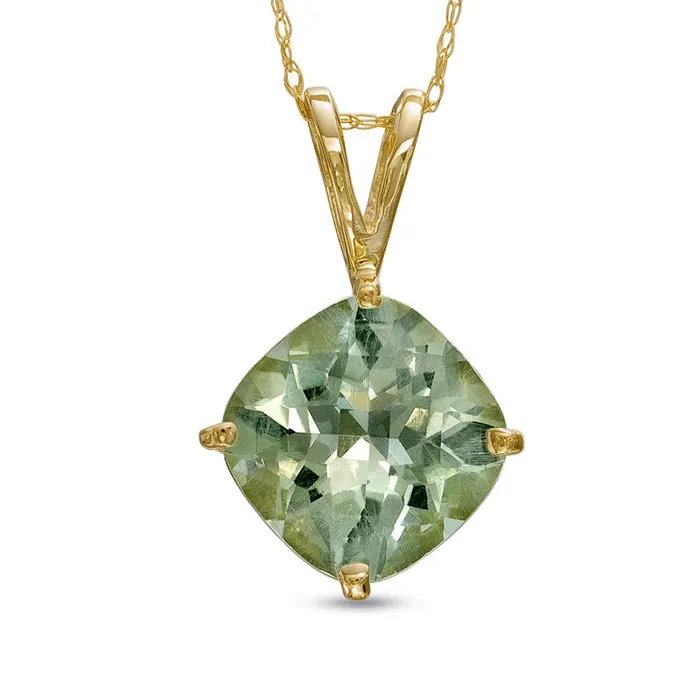 100mm CushionCut Green Quartz Pendant in 10K Yellow Gold Goldia Necklaces