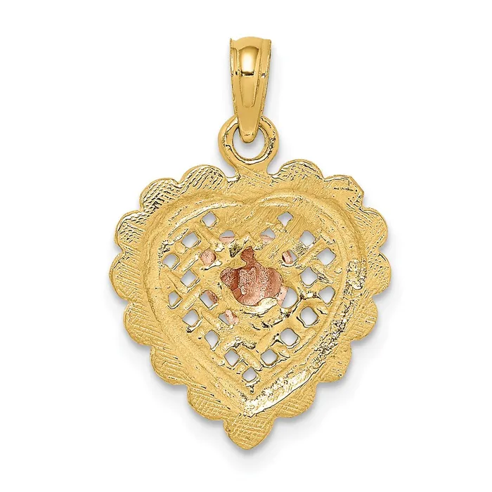 14k Twotone Gold Rose and Yellow Gold Polished Heart On Textured Heart Charm Goldia Rings