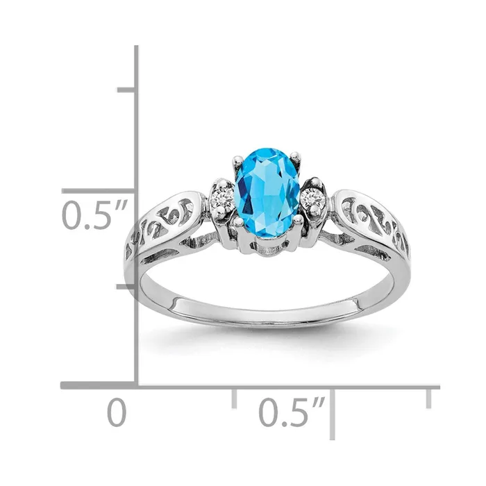 14k White Gold 6x4mm Oval Blue Topaz AAA Real Diamond ring Goldiacom Rings
