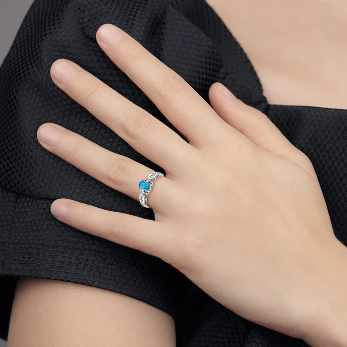 14k White Gold 6x4mm Oval Blue Topaz AAA Real Diamond ring Goldiacom Rings