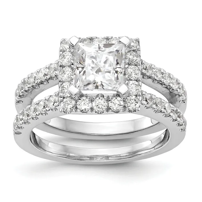 14K White Gold Diamond Princess CZ Cushion Halo Engagement Ring Goldiacom Rings