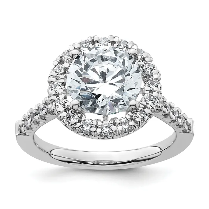 14K White Gold Lab Grown Diamond VSSI G Halo Engagement Semimount Ring Goldia Rings