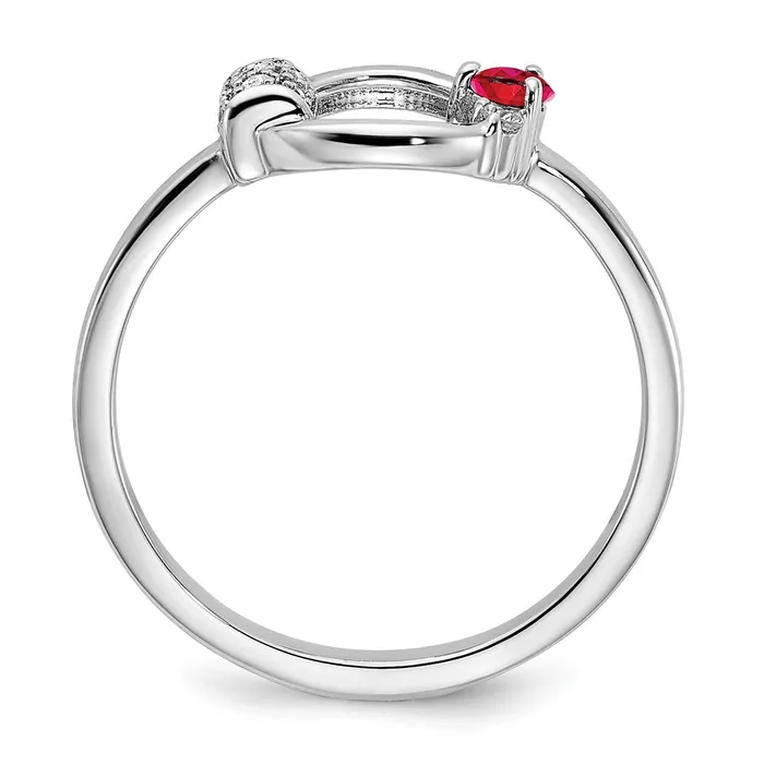 14K White Gold Polished Real Diamond and Ruby Circle Ring Goldia Rings
