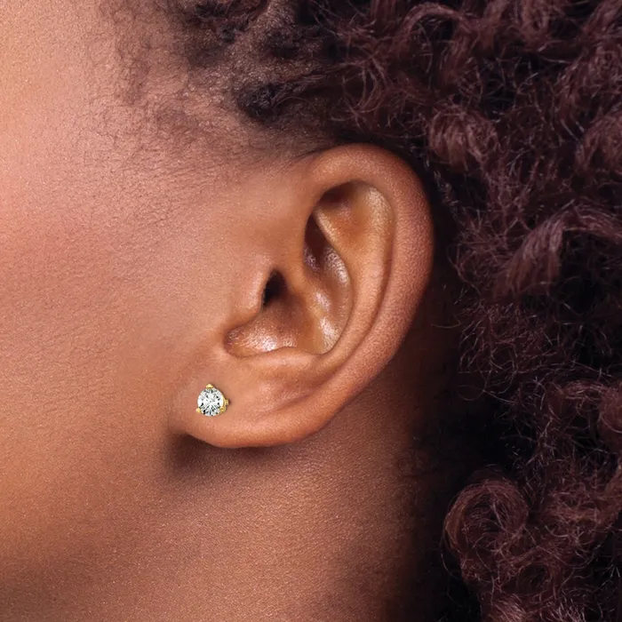 14k Yellow Gold 12 ctw Certified Lab Grown Diamond VSSI G Round 3 Prong Heavy Wt Stud Earrings Goldia Earrings