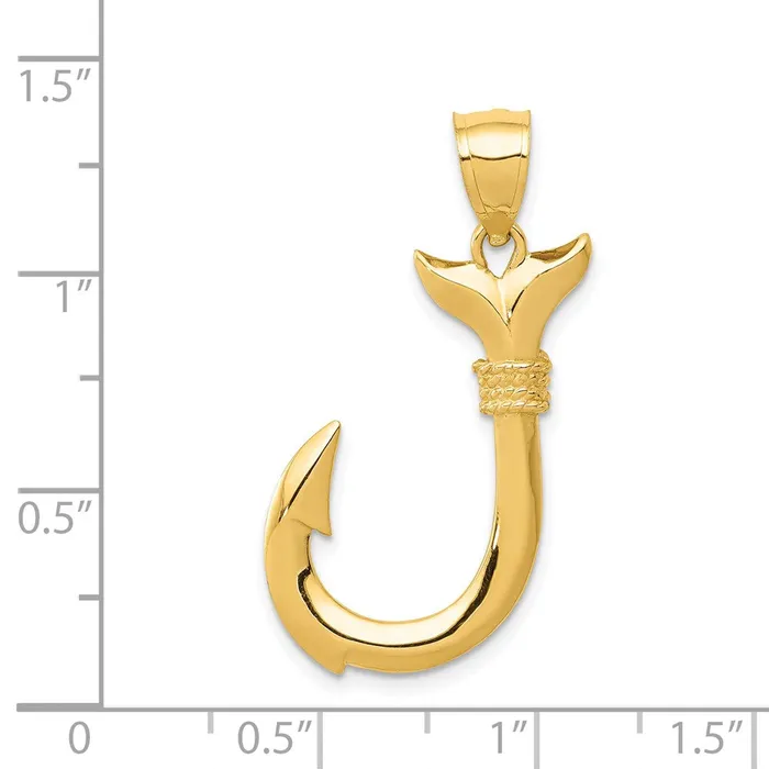14k Yellow Gold 3D Whale Tail Hook Pendant Goldia Necklaces