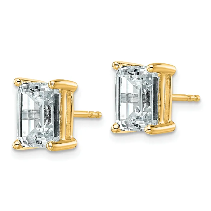 14k Yellow Gold 4 ctw Certified Lab Grown Diamond VSSI G Emerald 4 Prong Heavy Wt Stud Earrings Goldia Earrings