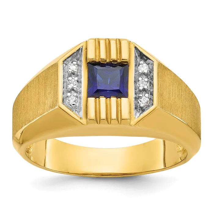 14k Yellow Gold Mens Gemstone and Diamond Satin Ring Mounting Goldia Rings