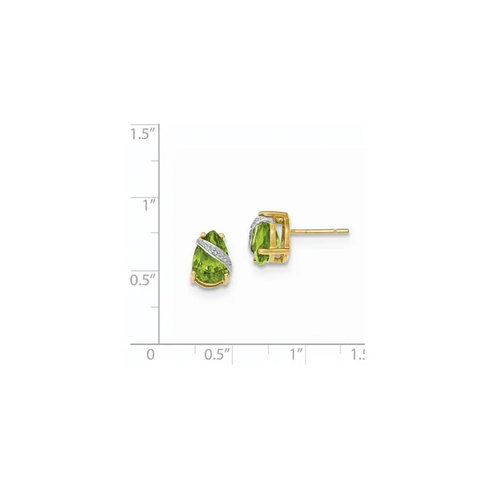 14k Yellow Gold Peridot and Real Diamond Earrings Goldia Earrings