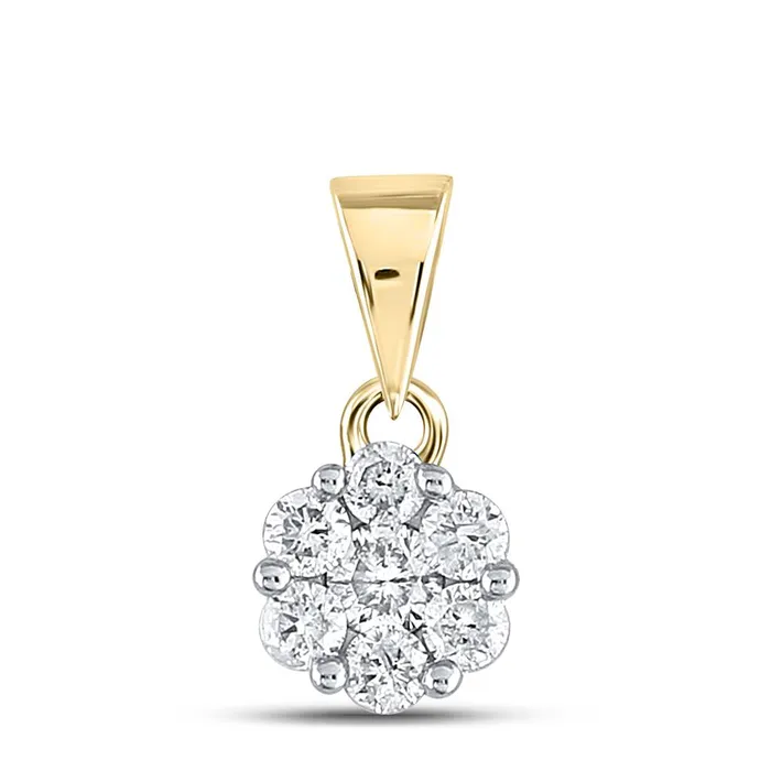 14k Yellow Gold Round Diamond Flower Cluster Pendant 12 Cttw gndatlanta Necklaces 14k Yellow Gold Round Diamond Flower Cluster Pendant 12 Cttw gndatlanta Necklaces