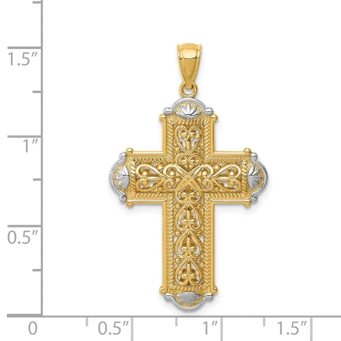 14k Yellow Rhodium Gold White Rhodium DC Reversible Cross Pendant Goldia Necklaces