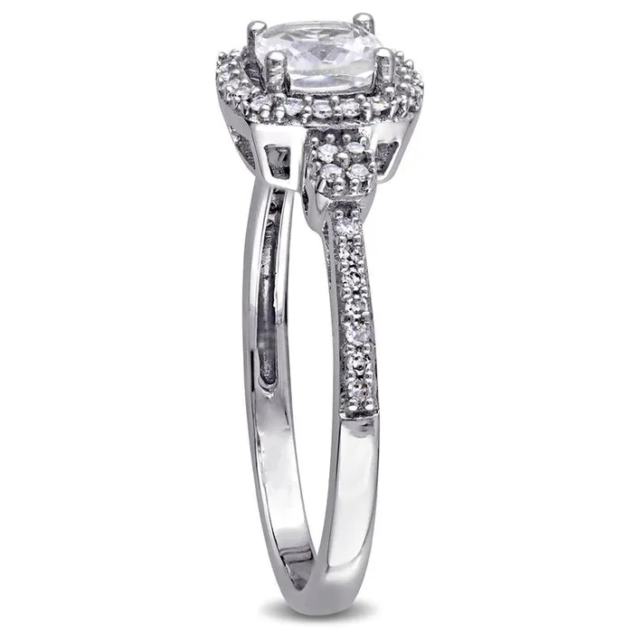 50mm CushionCut LabCreated White Sapphire and 017 CT TW Diamond Frame Ring in Solid 10K White Gold Goldia Rings 50mm CushionCut LabCreated White Sapphire and 017 CT TW Diamond Frame Ring in Solid 10K White Gold Goldia Rings