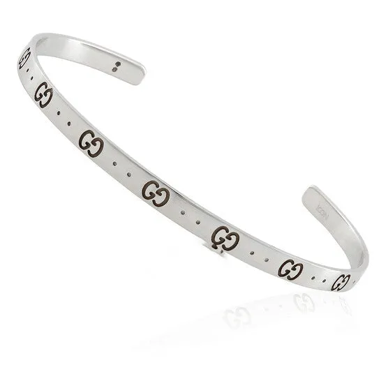 Bracelets JMS always Original Gucci GG Motif 18K White Gold Narrow Open Cuff Bracelet Bracelets JMS always Original Gucci GG Motif 18K White Gold Narrow Open Cuff Bracelet