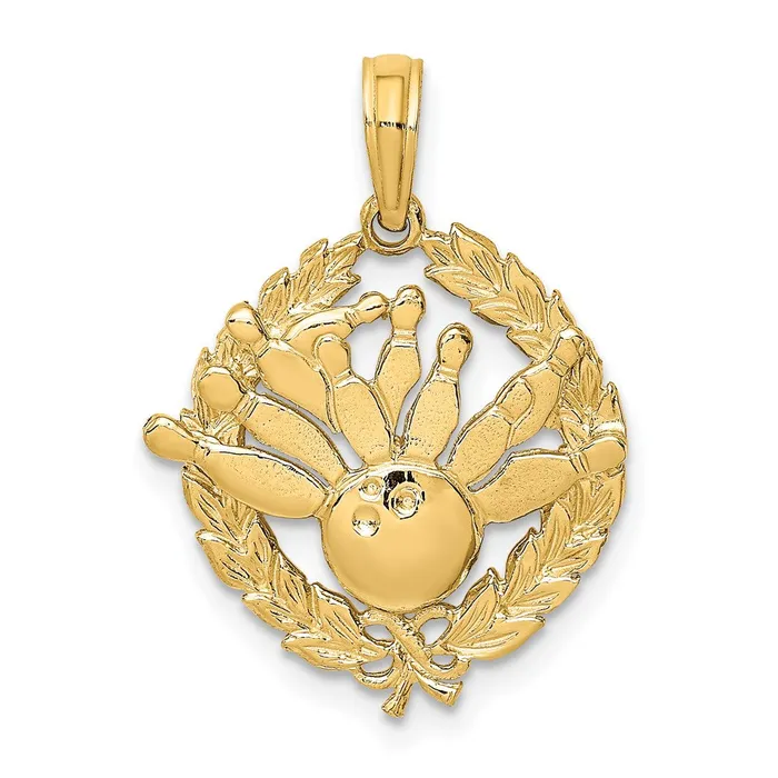 Charm Necklaces Goldia 14k Yellow Gold Bowling Story in Leaf Circle Charm
