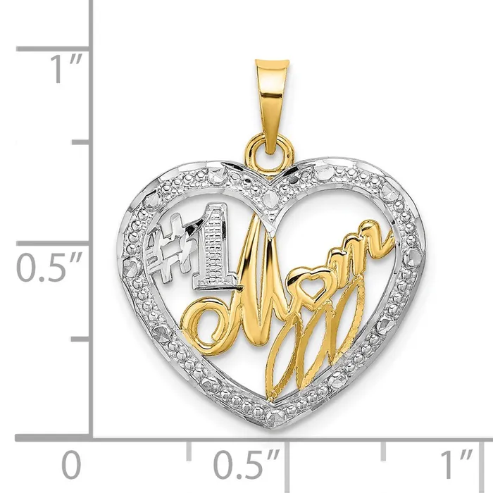 Charm Necklaces Goldia 14k Yellow u0026 Rhodium Gold w Rhodium Textured 1 MOM In Heart Charm