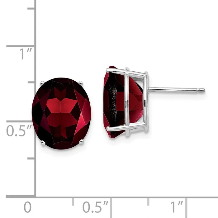 Earrings 14k White Gold Oval Garnet Stud Earrings Goldia