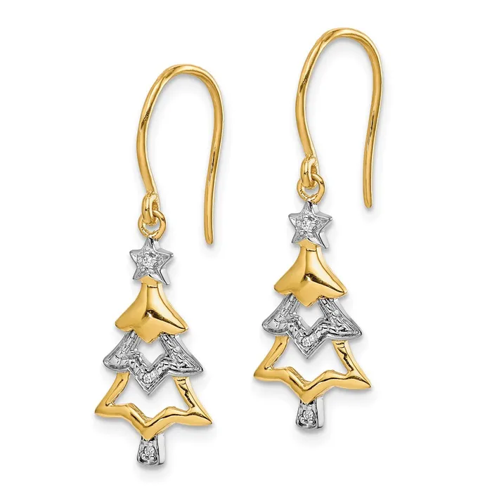 Earrings Goldia 14k Yellow Gold and Rhodium Real Diamond Christmas Tree Dangle Earrings