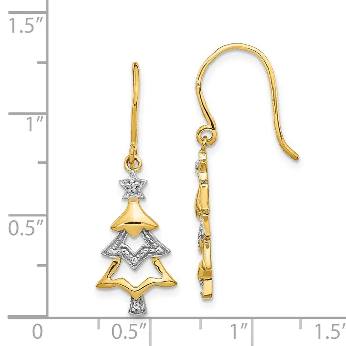Earrings Goldia 14k Yellow Gold and Rhodium Real Diamond Christmas Tree Dangle Earrings