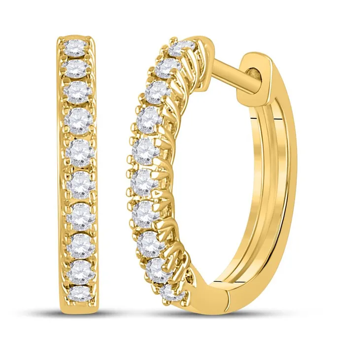 gndatlanta Earrings 10k Yellow Gold Round Diamond Hoop Earrings 13 Cttw