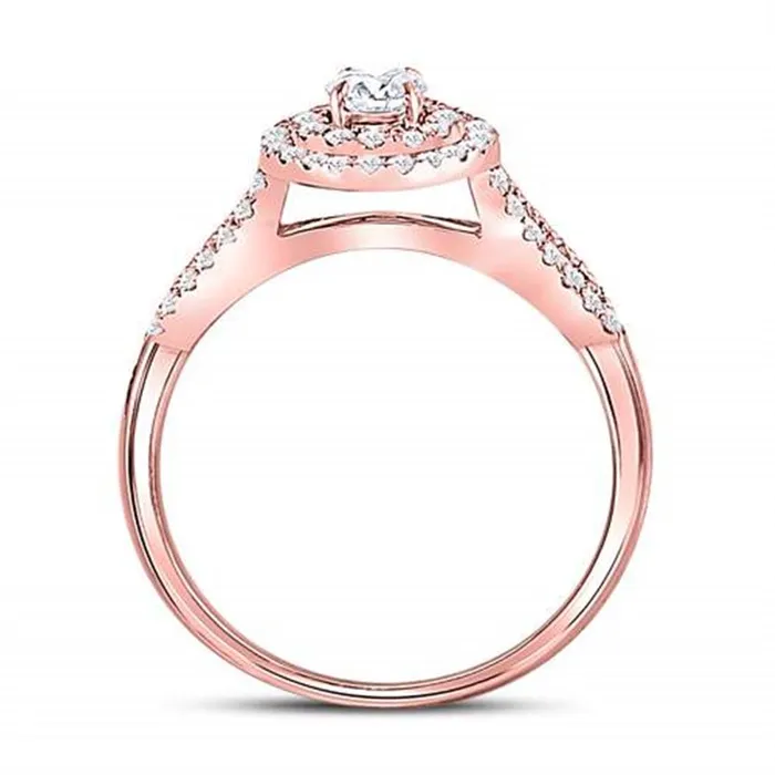 gndatlanta Rings 14k Rose Gold Round Diamond Halo Bridal Wedding Ring Set 34 Cttw