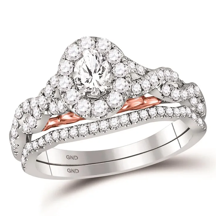 gndatlanta Rings 14k Twotone Gold Oval Diamond Bridal Wedding Ring Set 1 Ctw Certified