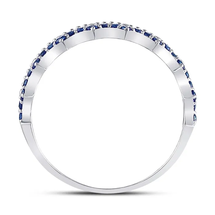 gndatlanta Rings 14k White Gold Round Blue Sapphire Scalloped Stackable Band Ring 14 Cttw