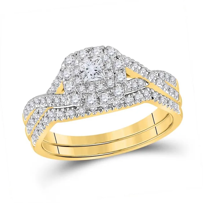 gndatlanta Rings 14k Yellow Gold Princess Diamond Bridal Wedding Ring Set 12 Cttw