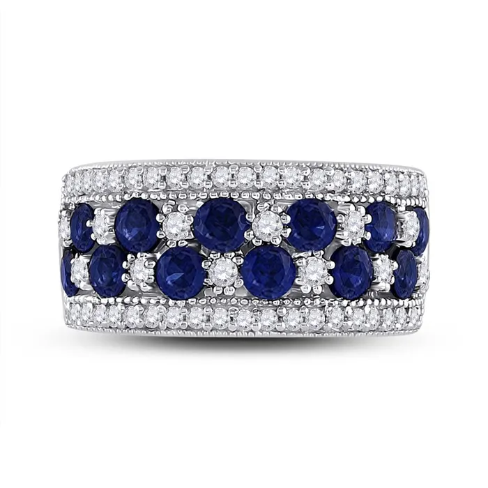 gndatlanta Rings Sterling Silver Round Created Blue Sapphire Band Ring 238 Cttw