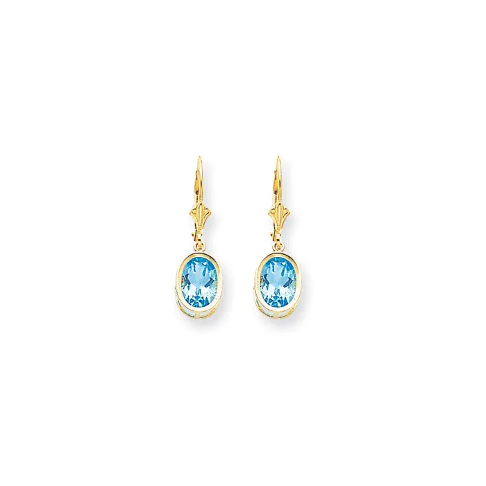 Goldia 14k Yellow Gold 9x7mm Oval Blue Topaz Leverback Earrings Earrings
