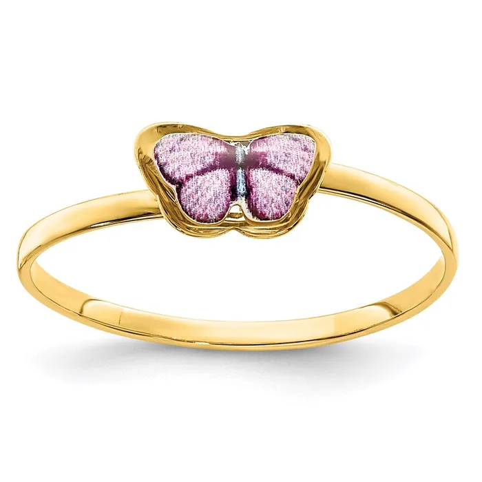 Goldia 14K Yellow Gold Enamel Butterfly Childrens Ring Rings
