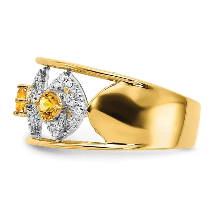 Goldia 14K Yellow Gold Polished Real Diamond and Citrine Squares Ring Rings