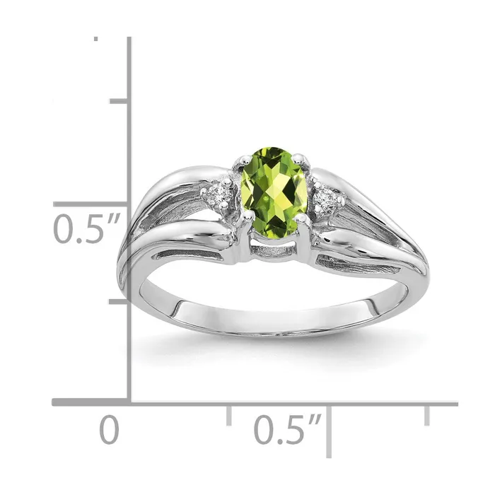 goldiaca Rings 14k White Gold 6x4mm Oval Peridot Checker AAA Real Diamond ring