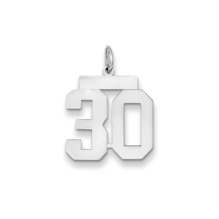 Goldia Charm Necklaces 14k White Gold WG Medium Polished Number 30 Charm