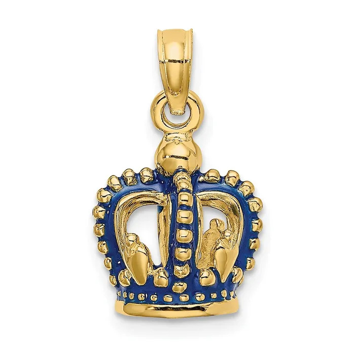 Goldia Charm Necklaces 14k Yellow Gold 3D Blue Enamel Crown Charm