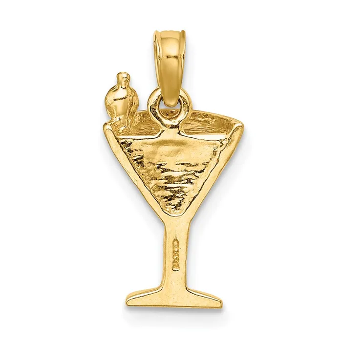Goldia Charm Necklaces 14k Yellow Gold Pink Enameled Cosmo Martini wOlive Charm
