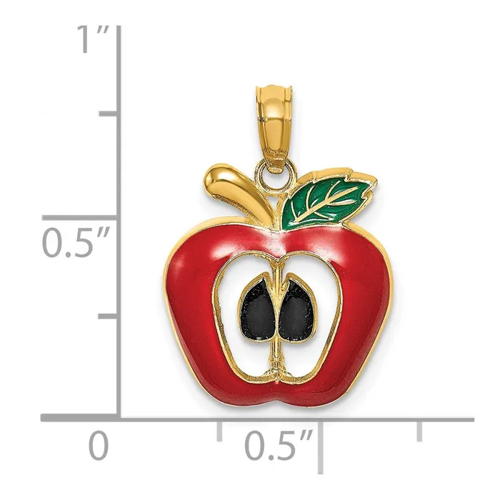 Goldia Charm Necklaces 14k Yellow Gold w Enamel 2D CutOut Apple Charm
