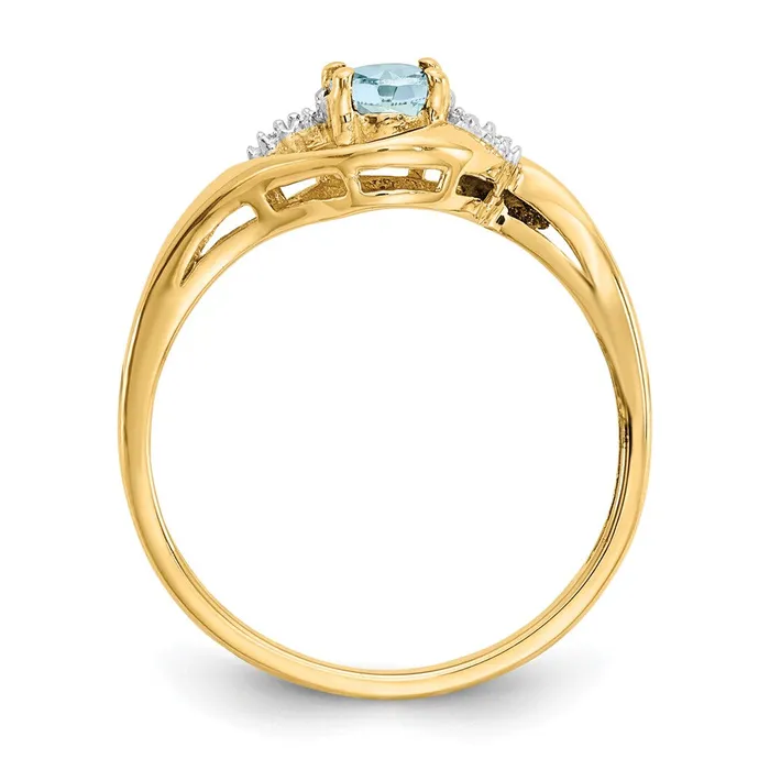 Goldiacom 14K Yellow Gold Aquamarine and Real Diamond Ring Rings