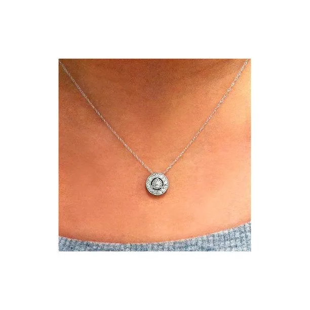 Goldiacom Necklaces 14ct Diamond Pave Halo Pendant 14K White Gold Womens Necklace u0026 18 Chain