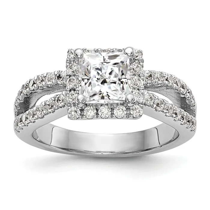Goldiacom Rings 14K White Gold Diamond Princess CZ Square Halo Engagement Ring