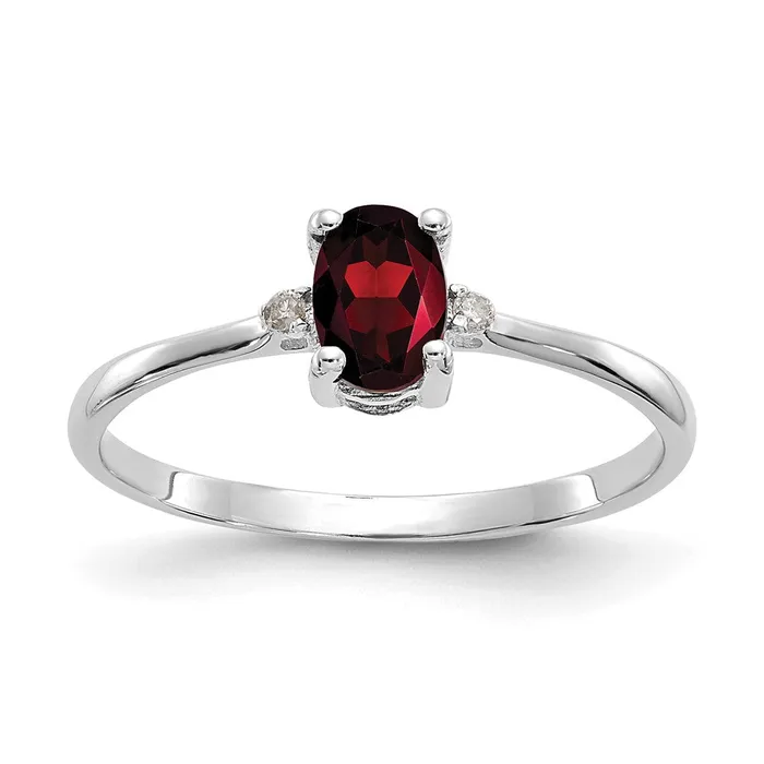 Goldiacom Rings 14K White Gold Polished Geniune Real Diamond Garnet Birthstone Ring