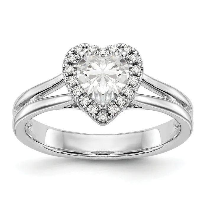 Goldiacom Rings 14kw Heart Halo Simulated Diamond Split Shank Engagement Ring