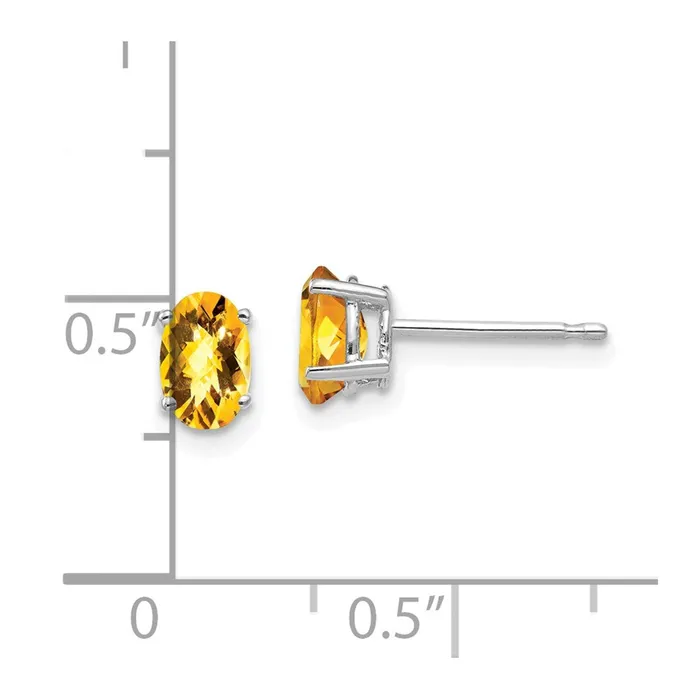 Goldia Earrings 14k White Gold 6x4mm Oval Citrine Checker Earrings